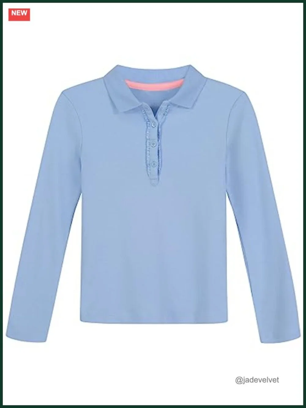 Girls' Uniform Long Sleeve Polo with Ruffle Placket